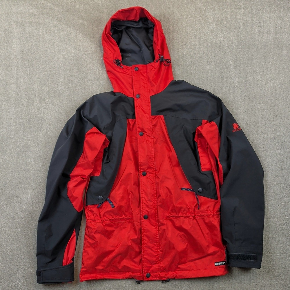 Alpine Design Gore-Tex Jacket Mens Medium Red Black Hooded Mountain Parka Shell